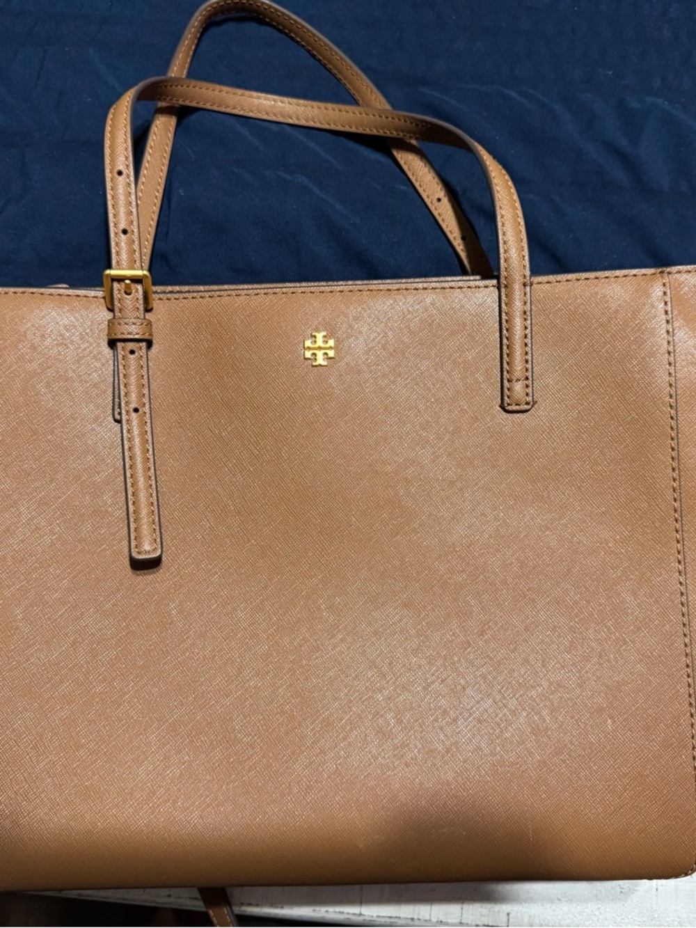 Tory Burch Cognac Leather Tote with Gold Logo